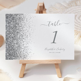 Numeração De Mesa Casamento Moderno com Borda de Brilho Prateado Bra