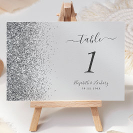 Numeração De Mesa Casamento Moderno com Borda de Brilho Prateado Cin