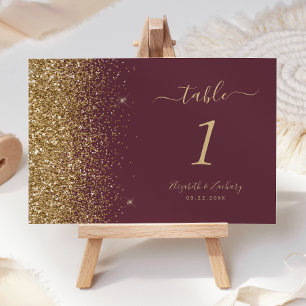 Numeração De Mesa Casamento Moderno com Borda de Glitter Dourado em
