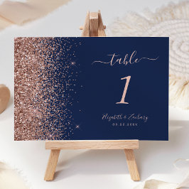 Numeração De Mesa Casamento Moderno com Brilho Azul Navy e Dourado R