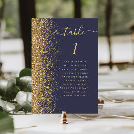 Numeração De Mesa Casamento Moderno com Brilho Dourado Azul Escuro