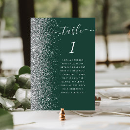 Numeração De Mesa Casamento Moderno com Brilho Prateado e Verde Escu