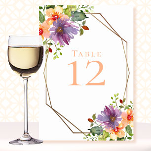 Numeração De Mesa Casamento Moderno com Pêssego Floral de Aquarela