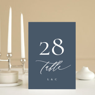 Numeração De Mesa Casamento Moderno da Caligrafia Azul-Branca e Mari