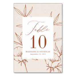 Numeração De Mesa Casamento Moderno de Creme e Canela com Floral Bot