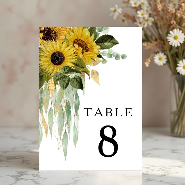 Numeração De Mesa Casamento Moderno de Girassóis Preto e Branco (Modern Black & White Sunflower Wedding Table Number)