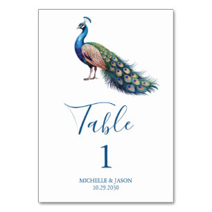Numeração De Mesa Casamento Moderno de Pavão em Aquarela Tendência
