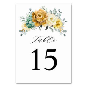Numeração De Mesa Casamento Moderno de Sage Floral Amarelo de Mostar