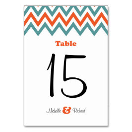 Numeração De Mesa Casamento Moderno de Teal & Orange Chevron & Loveb