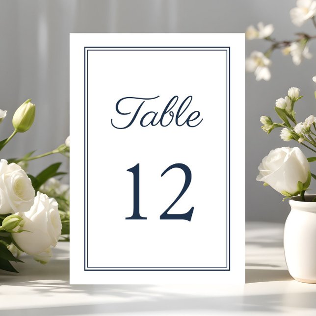 Numeração De Mesa Casamento Moderno Elegante Azul-Marinho Script (Modern Elegant Navy Blue Script Wedding Table Number)