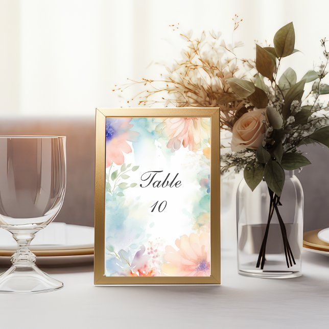 Numeração De Mesa Casamento Moderno Elegante Da Pastel Floral Waterc (Pastel Floral Watercolor Wedding Table Number Cards)