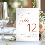 Numeração De Mesa Casamento Moderno Elegante Rústico Terracota Scrip<br><div class="desc">Número de mesa moderno e elegante com terracota rústica,  escrita em caligrafia e tipografia moderna. Ótimo para casamentos ou suas próximas ocasiões especiais.</div>