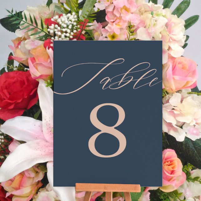 Numeração De Mesa Casamento Moderno em Azul Escuro e Dourado Rosa (Criador carregado)