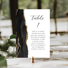 Numeração De Mesa Casamento Moderno em Script Ágata Preto Dourado