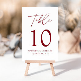 Numeração De Mesa Casamento Moderno Minimalista com Letra Burgundy
