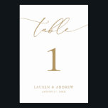 Numeração De Mesa Casamento Moderno Minimalista Dourado | Personaliz<br><div class="desc">(**NOTA: Para solicitar,  basta ajustar o número da tabela (e o nome/data) e adicionar cada número ao carrinho separadamente. Em seguida,  faça check-out assim que terminar.) Belo,  elegante,  moderno e minimalista,  cartão de número de mesa. Totalmente personalizável com seus nomes (ou Nome do Evento) e Data.</div>