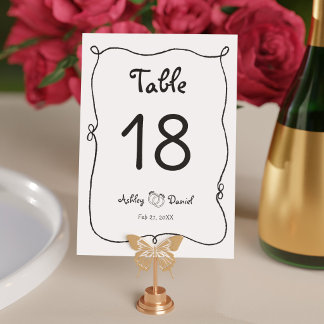 Numeração De Mesa Casamento Moderno Minimalista Preto e Branco Doodl