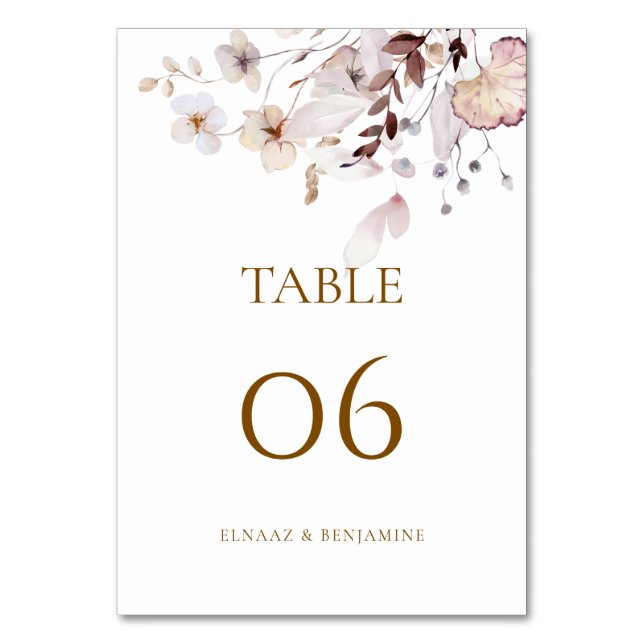 Numeração De Mesa Casamento Moderno Simples de Outono com Flores Sec (Verso)