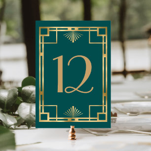 Numeração De Mesa Casamento Moldura Deco Dourada Verde 1920