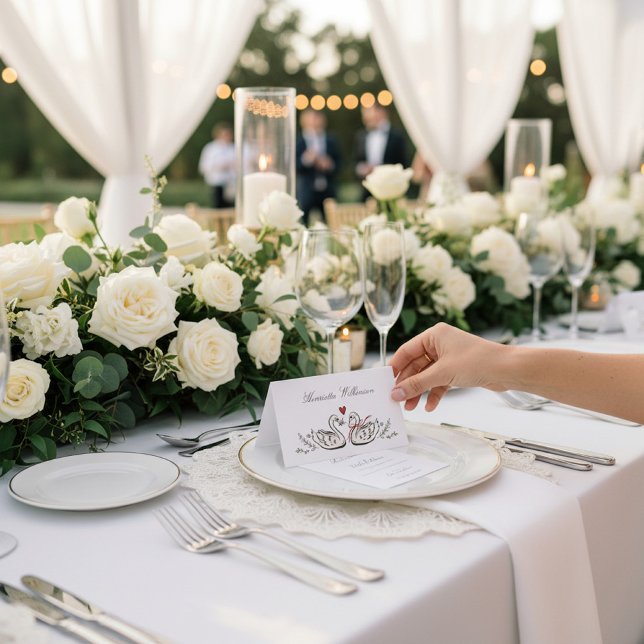 Numeração De Mesa Casamento Monograma Cisne Clássico com Borda Rosa (Criador carregado)