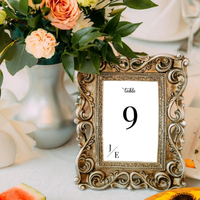 Numeração De Mesa Casamento Monograma Minimalista | Recepção Branca (Minimalist Monogram Wedding Reception Table Number White Card)