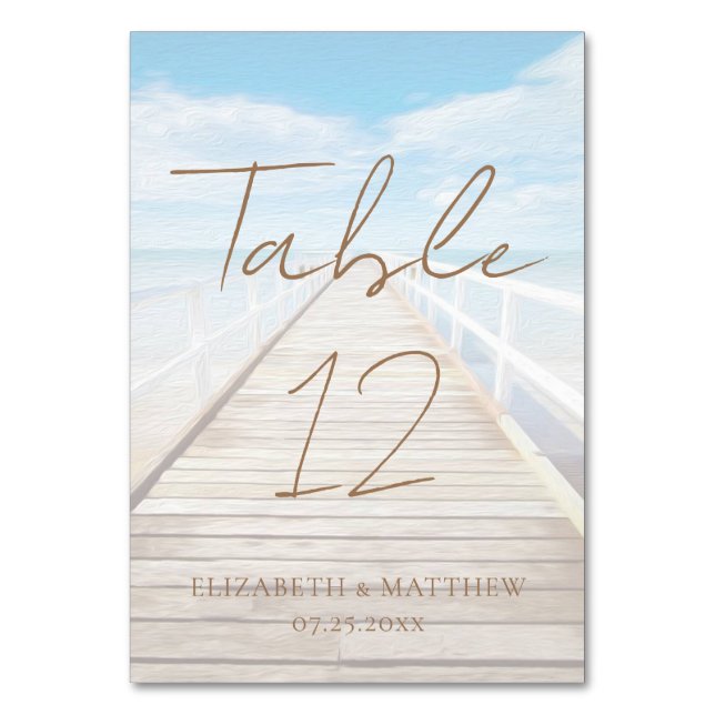 Numeração De Mesa Casamento na Praia com Aquarela (Frente)