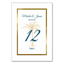 Numeração De Mesa Casamento na Praia com Palmeira Dourada Azul Tropi