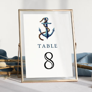 Numeração De Mesa Casamento Náutico com Corda de Âncora Azul Naval R