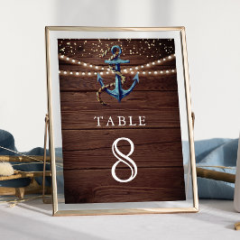Numeração De Mesa Casamento Náutico de Madeira Rústica Azul Naval Ân