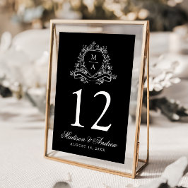 Numeração De Mesa Casamento Negra Do Monograma De Crest Floral Elega