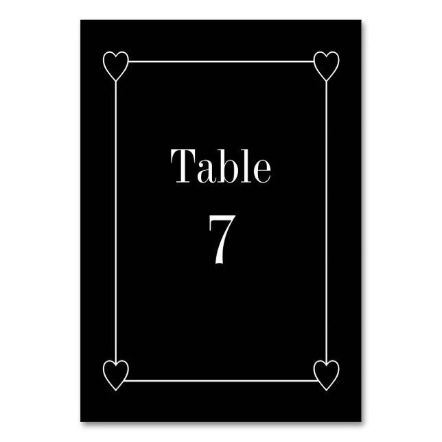 Numeração De Mesa Casamento Negro de Corações Simples e Romântico (Frente)