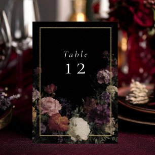 Numeração De Mesa Casamento Negro Elegante das Flores Escuras