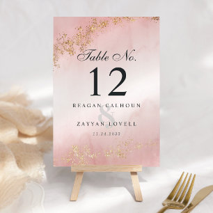 Numeração De Mesa Casamento Névoa Rosa Blush com Reflexos Dourados L