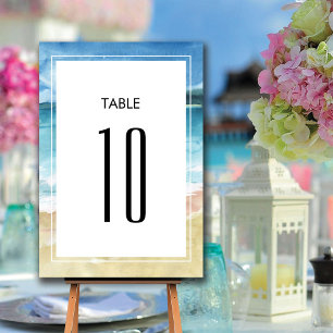Numeração De Mesa Casamento no Destino de Praia Oceânica com Aquarel