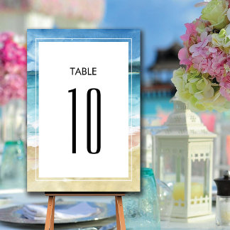Numeração De Mesa Casamento no Destino de Praia Oceânica com Aquarel