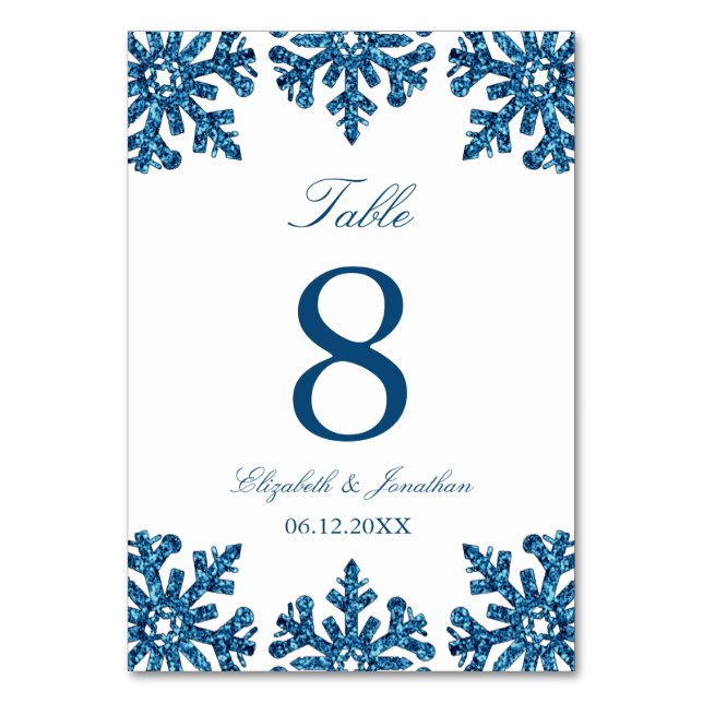 Numeração De Mesa Casamento no inverno Azul Floco de Neve (Frente)