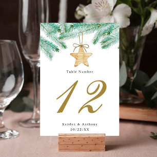 Numeração De Mesa Casamento no inverno de Natal Watercolor Pine Boug