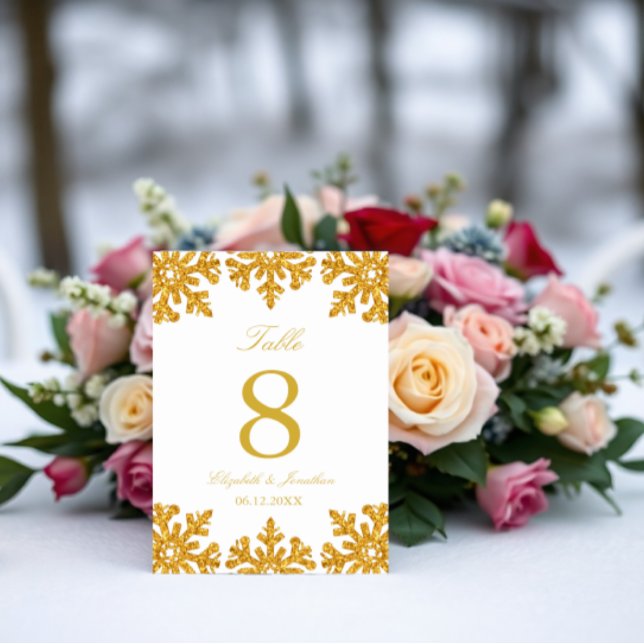Numeração De Mesa Casamento no inverno Dourado Floco de Neve (Criador carregado)