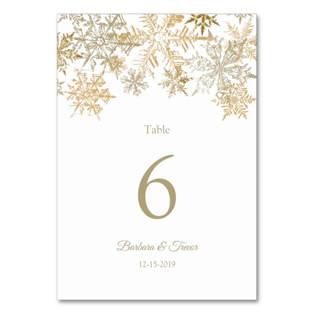 Numeração De Mesa Casamento no inverno Dourado Flocos de Neve (Frente)