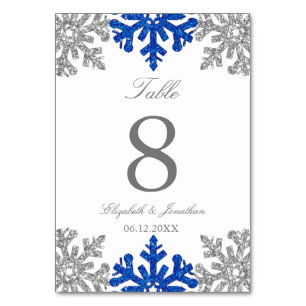 Numeração De Mesa Casamento no inverno Floco de Neve Azul de Prata