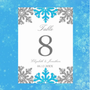 Numeração De Mesa Casamento no inverno Floco de Neve Azul de Prata