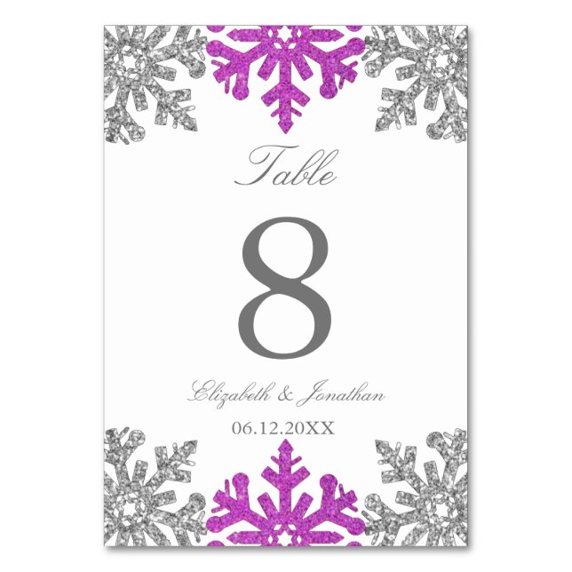 Numeração De Mesa Casamento no inverno prateado com floco de neve (Frente)