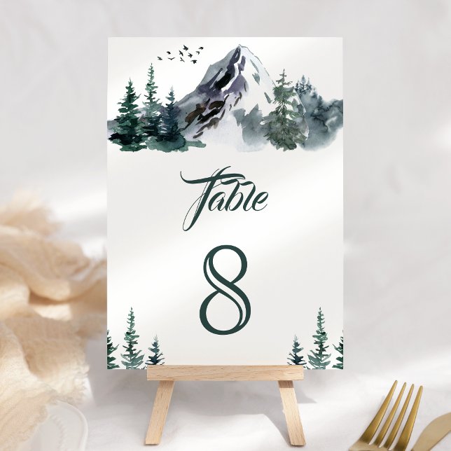 Numeração De Mesa Casamento no inverno Rustic Watercolor Mountain (Criador carregado)