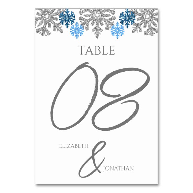 Numeração De Mesa Casamento no inverno Silver Blue Snowflakes (Frente)