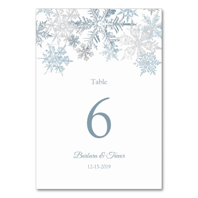 Numeração De Mesa Casamento no inverno Silver Blue Snowflakes (Frente)
