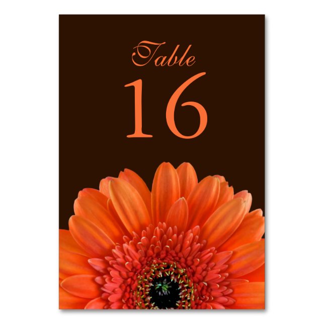 Numeração De Mesa Casamento Orange Gerbera Daisy Brown (Frente)