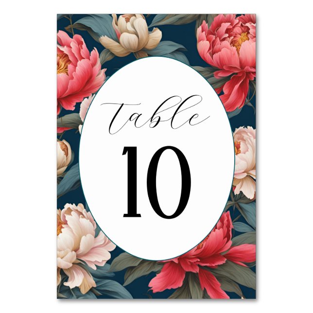 Numeração De Mesa Casamento Oriental de Pêonias Brancas e Rosa (Frente)