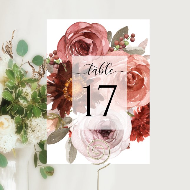 Numeração De Mesa Casamento ou Outro Evento Elegante Rosa e Borgonha (Criador carregado)
