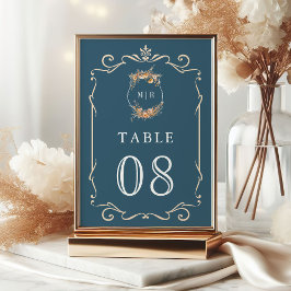 Numeração De Mesa Casamento Outono Flor Silvestre Crista Azul Empoei