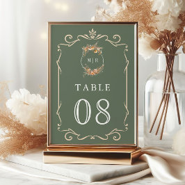 Numeração De Mesa Casamento Outono Flor Silvestre Crista Salvia Verd